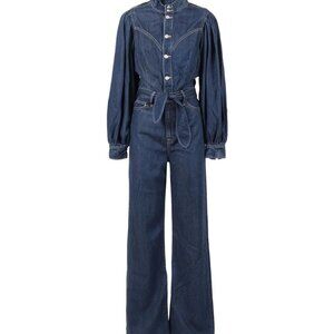 Women's Blue Jo Tie-Waist Long-Sleeve Jumpsuit